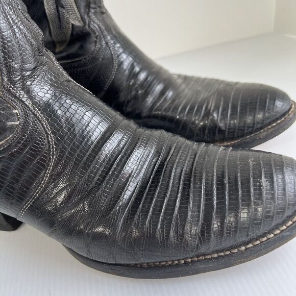 TONY LAMA MEN\'S BLACK LEATHER & LIZARD WESTERN BOOTS Size 9 D USA MADE main image 7